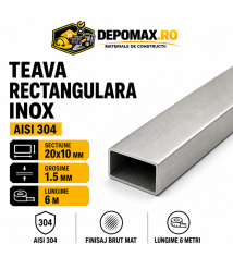 Teava rectangulara inox AISI 304, 20 x 10 x 1.5 mm, 6 metri Teava rectangulara inox AISI 304, 20 x 10 x 1.5 mm, 6 metri